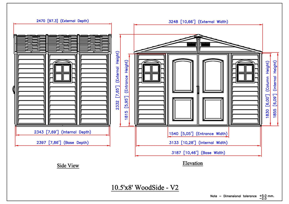 Duramax Woodside Plus - 10ft x 8ft Plastic Garden Shed in Grey