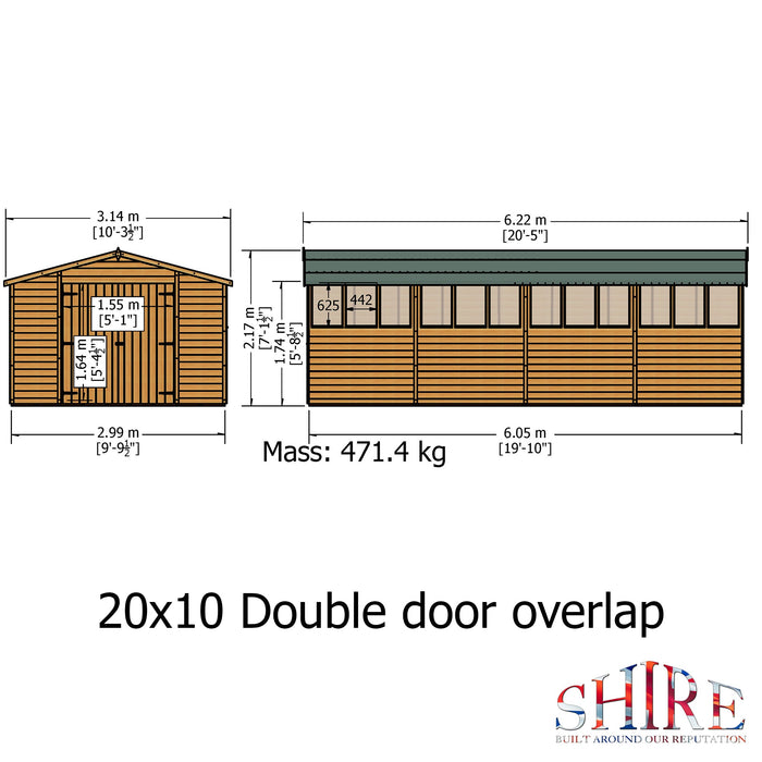 Shire Overlap 20ft x 10ft Workshop Shed with Double Doors