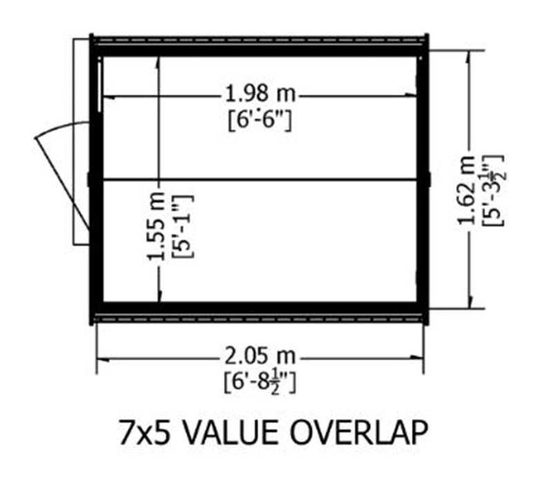 Shire Value Overlap 7ft x 5ft Shed - Windowless