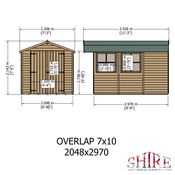 Shire Overlap 10ft x 7ft Apex Garden Shed with Double Doors