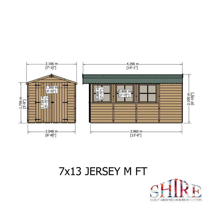 Shire Jersey 13ft x 7ft Pressure Treated Apex Shed