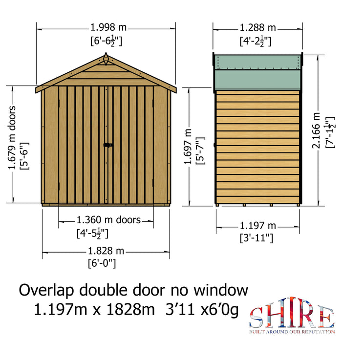 Shire Overlap 4ft x 6ft Windowless Shed with Double Doors