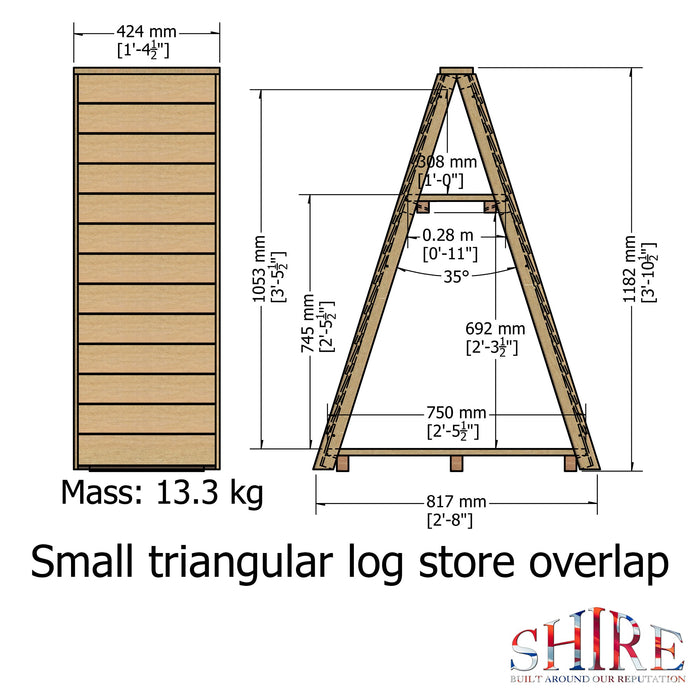 Shire Overlap 3ft x 2ft Small Triangular Log Store - Pressure Treated