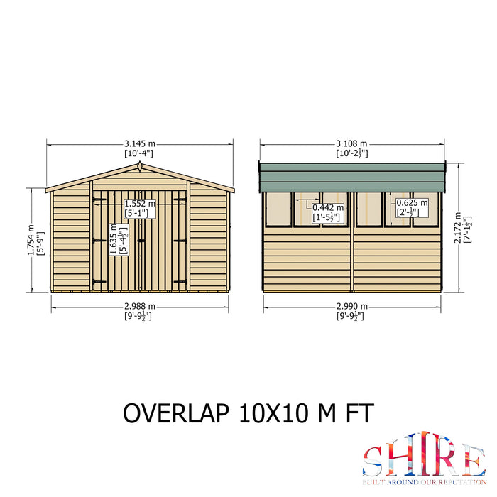 Shire Overlap 10ft x 10ft Workshop Shed with Double Doors