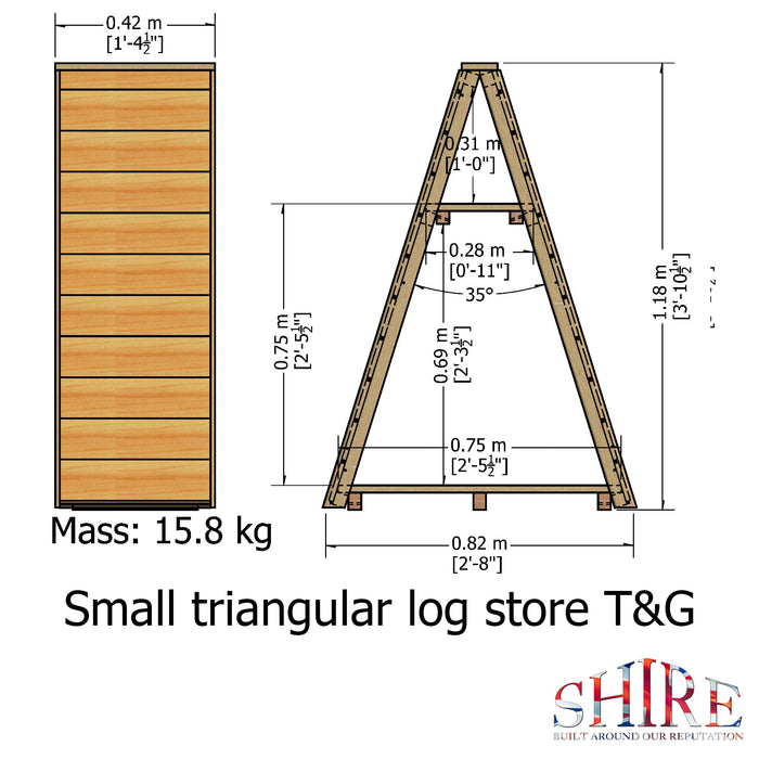 Shire Tongue & Groove 3ft x 2ft Small Triangular Log Store - Pressure Treated