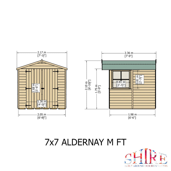 Shire Alderney 7ft x 7ft Pressure Treated Apex Garden Shed