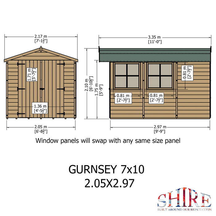 Shire Guernsey 10ft x 7ft Pressure Treated Apex Shed