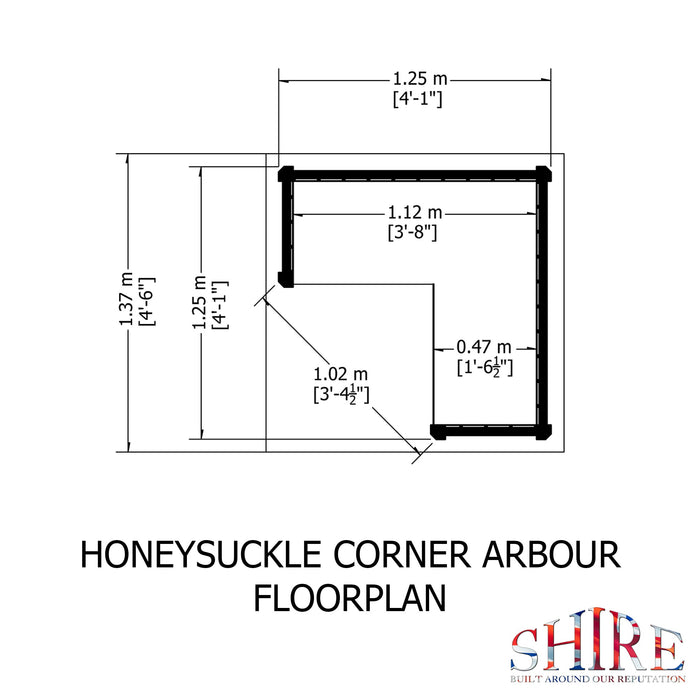 Shire Honeysuckle Corner Arbour 4ft x 4ft - Pressure Treated