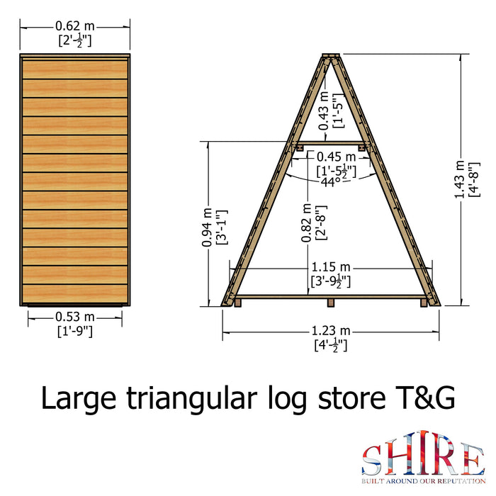 Shire Large Tongue and Groove  4ft x 2ft Triangular Log Store - Pressure Treated