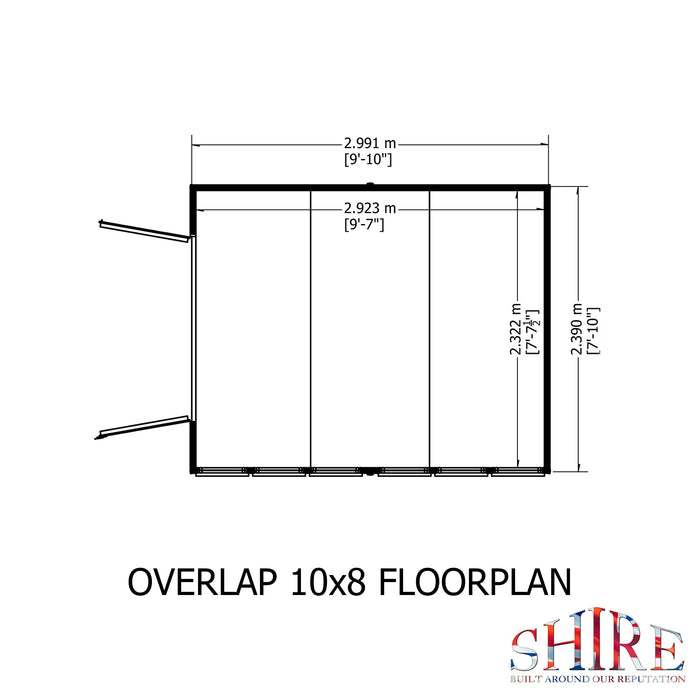 Shire Overlap 10ft x 8ft Apex Garden Shed with Double Doors