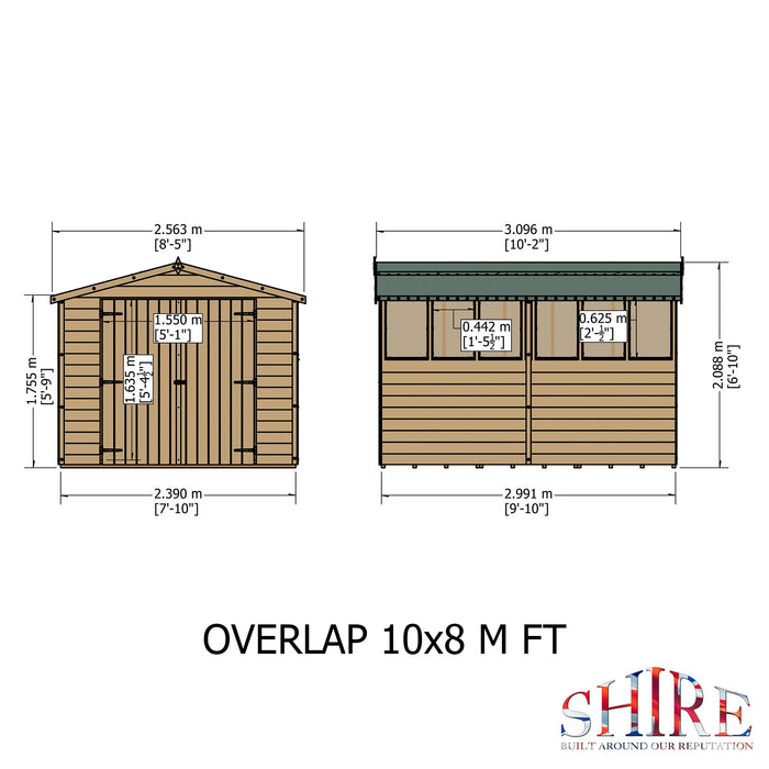 Shire Overlap 10ft x 8ft Apex Garden Shed with Double Doors