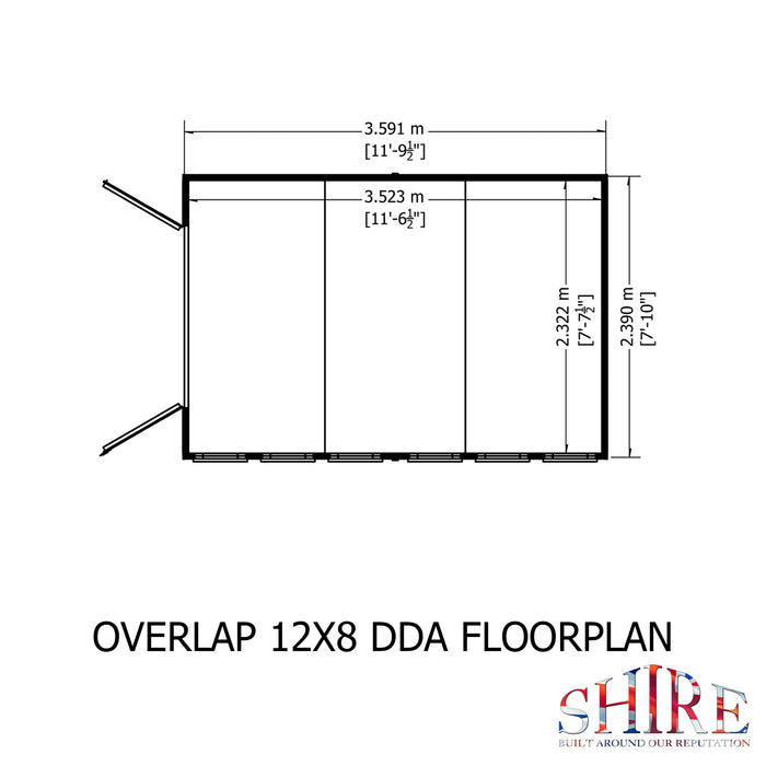 Shire Overlap 12ft x 8ft Apex Garden Shed with Double Doors