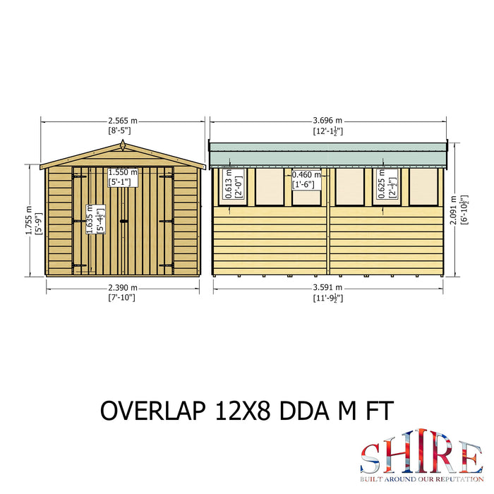 Shire Overlap 12ft x 8ft Apex Garden Shed with Double Doors