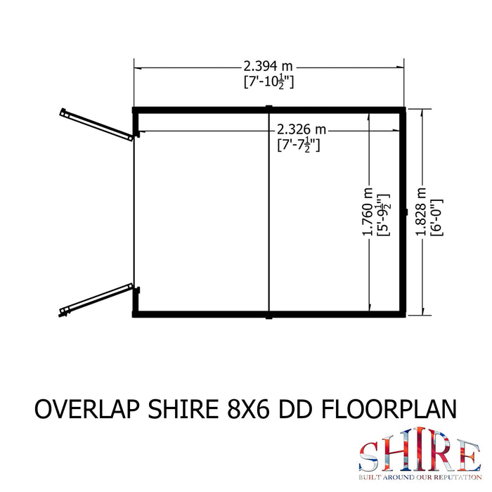 Shire Overlap 8ft x 6ft Windowless Shed with Double Doors