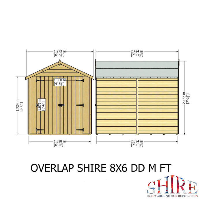 Shire Overlap 8ft x 6ft Windowless Shed with Double Doors