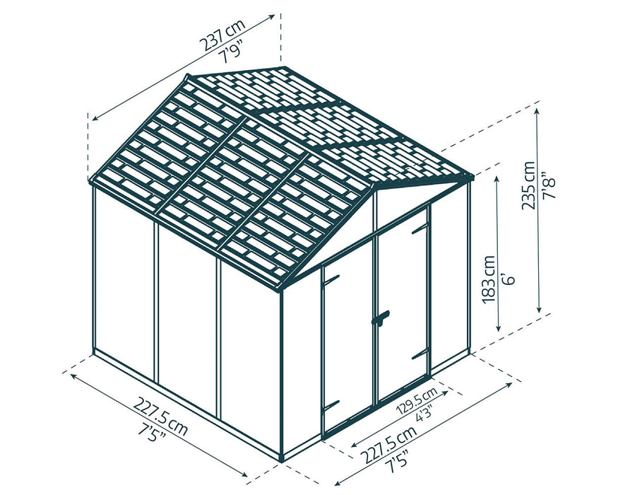 Palram Canopia Rubicon 8 ft. x 8 ft. Shed With Floor - Dark Grey Panels