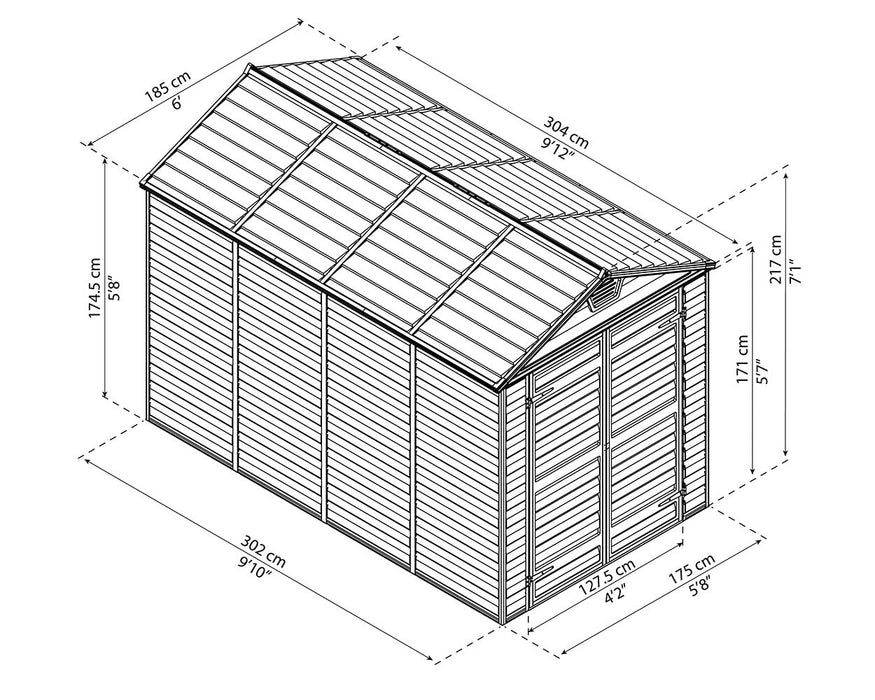 Palram Canopia Skylight 6 ft. x 10 ft. Shed Kit - Dark Grey