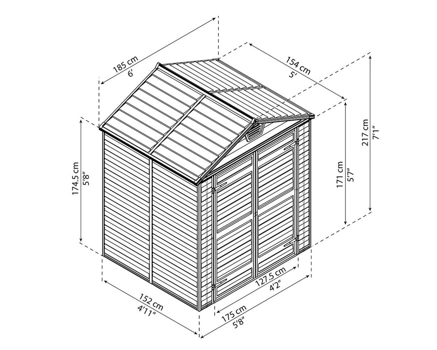 Palram Canopia - Skylight 6ft x 5ft Shed Kit - Midnight Grey