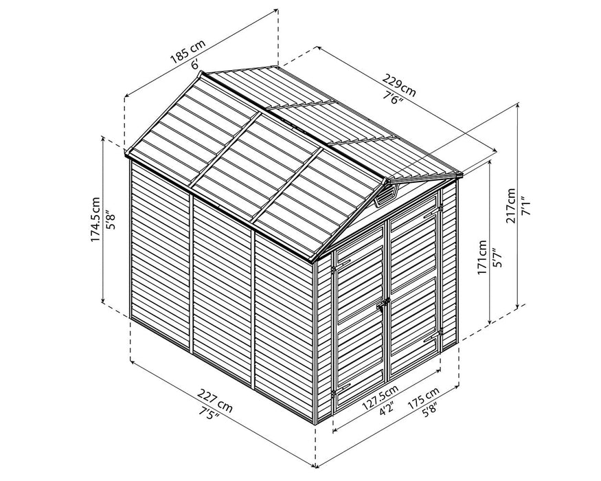 Palram Canopia - Skylight 6ft x 8ft Shed Kit - Midnight Grey