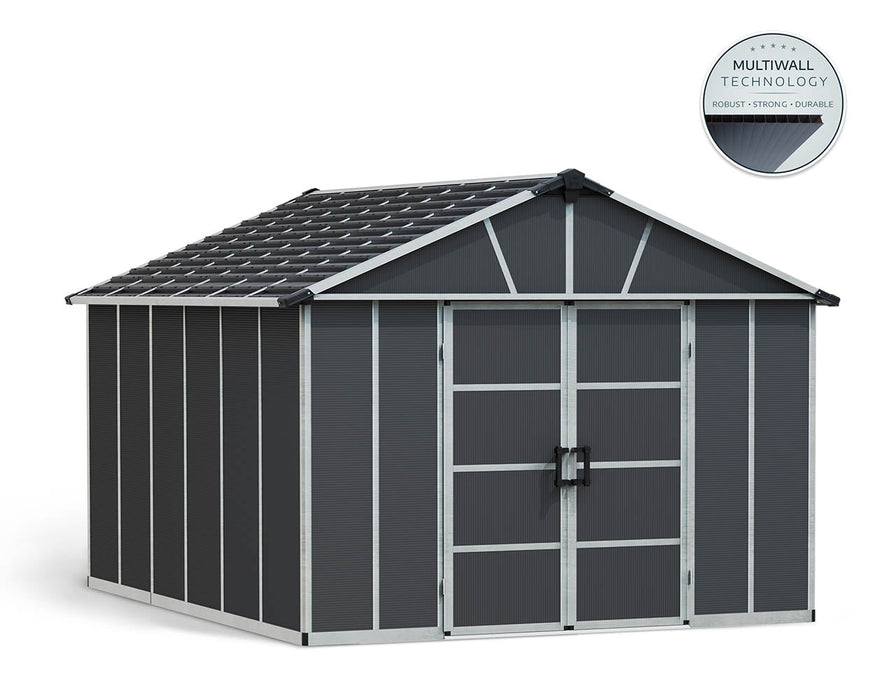 Palram Canopia Yukon 11 ft. x 13.1 ft. Shed Kit Without Floor - Dark Grey