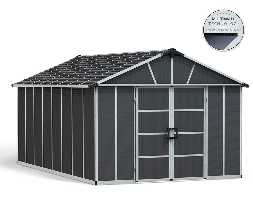 Palram Canopia Yukon 11 ft. x 17.2 ft. Shed Kit With Floor - Dark Grey