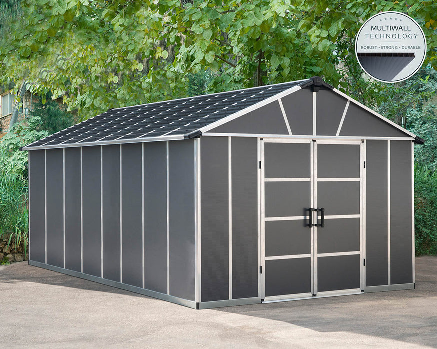 Palram Canopia Yukon 11 ft. x 17.2 ft. Shed Kit With Floor - Dark Grey