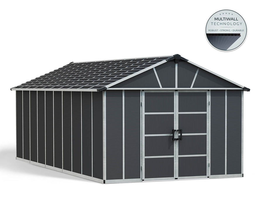 Palram Canopia Yukon 11 ft. x 21.3 ft. Shed Kit With Floor - Dark Grey