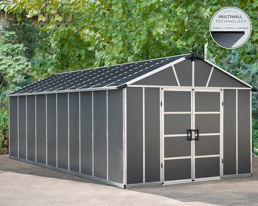 Palram Canopia Yukon 11 ft. x 21.3 ft. Shed Kit With Floor - Dark Grey