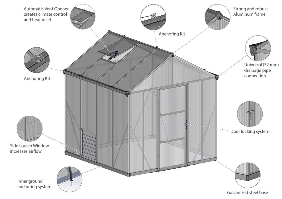 Palram Canopia Glory 8 ft. x 12 ft. Greenhouse - Grey