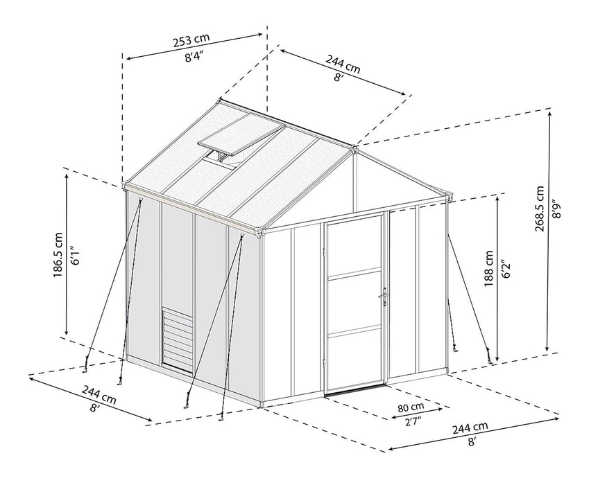 Palram Canopia Glory 8 ft. x 8 ft. Greenhouse - Grey