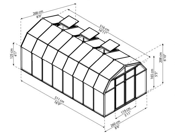 Palram Canopia Hobby Gardener 8 ft. x 16 ft. Greenhouse - Green