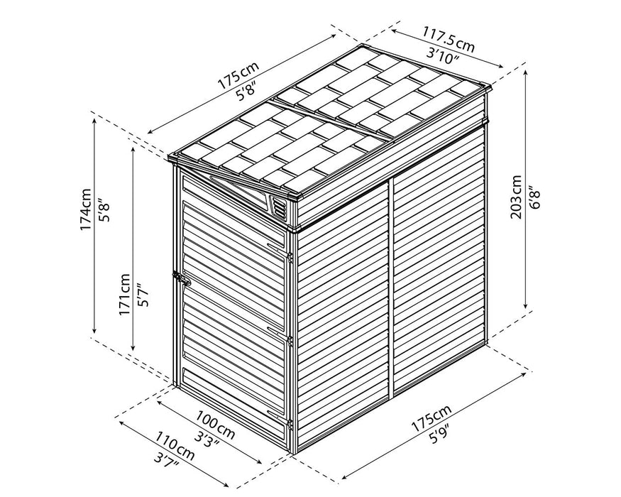 Palram Canopia - Skylight Pent 4ft x 6ft Shed Kit - Midnight Grey