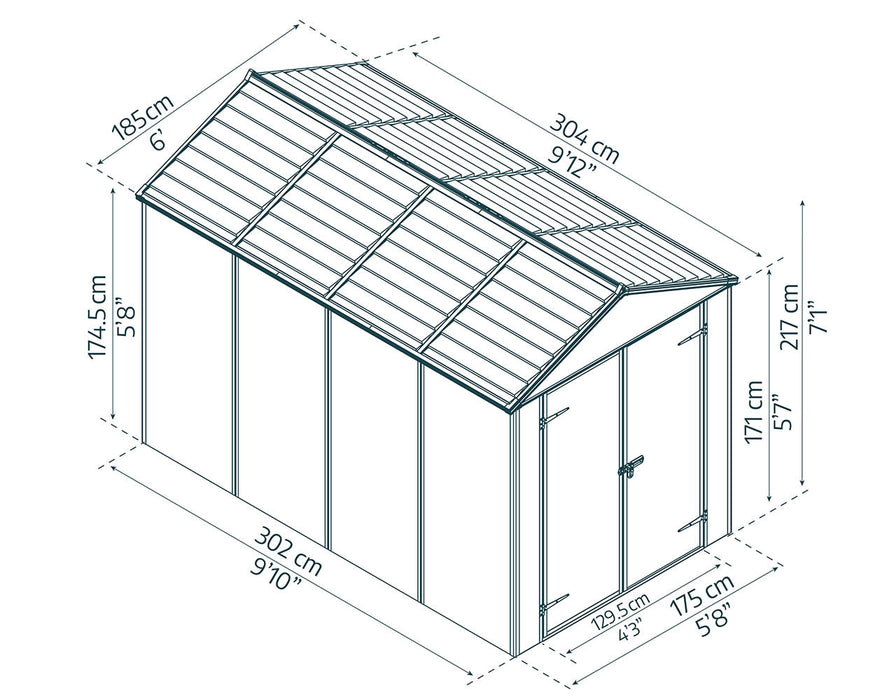 Palram Canopia Rubicon 6 ft. x 10 ft. Shed With Floor - Dark Grey Panels