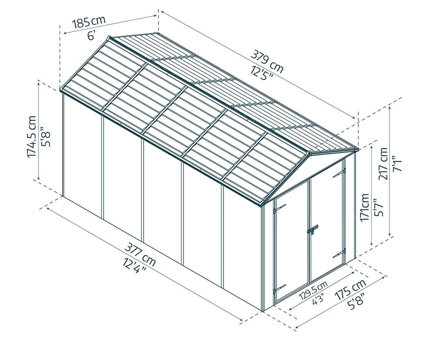 Palram Canopia Rubicon 6 ft. x 12 ft. Shed With Floor - Dark Grey Panels