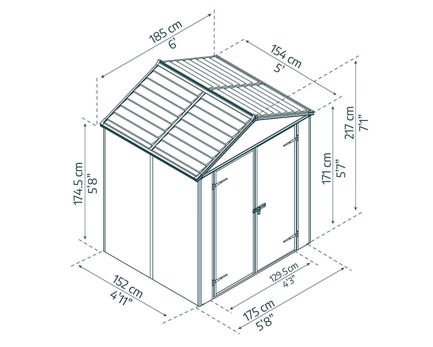 Palram Canopia Rubicon 6 ft. x 5 ft. Shed With Floor - Dark Grey Panels