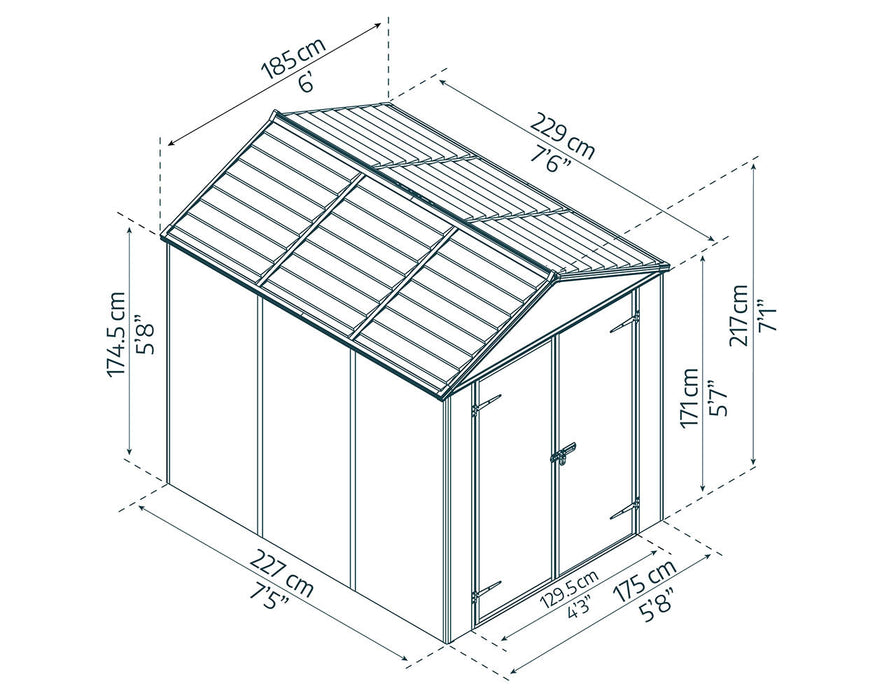 Palram Canopia Rubicon 6 ft. x 8 ft. Shed With Floor - Dark Grey Panels