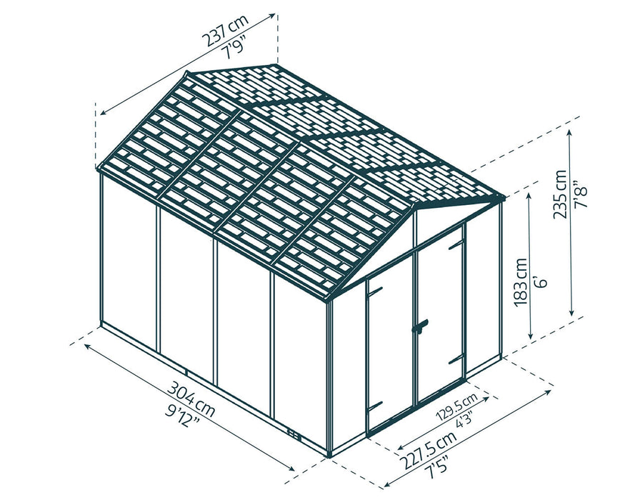 Palram Canopia Rubicon 8 ft. x 10 ft. Shed With Floor - Dark Grey Panels