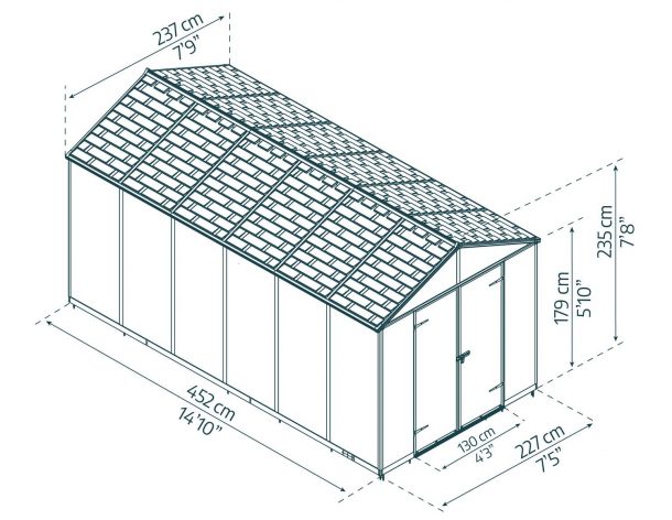 Palram Canopia Rubicon 8 ft. x 15 ft. Shed With Floor - Dark Grey Panels