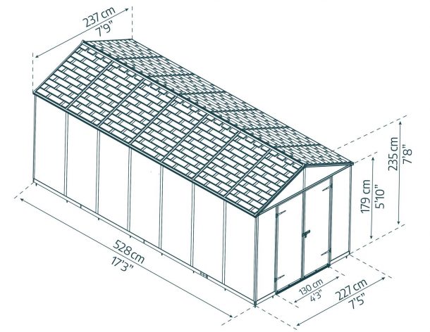 Palram Canopia Rubicon 8 ft. x 17 ft. Shed With Floor - Dark Grey Panels