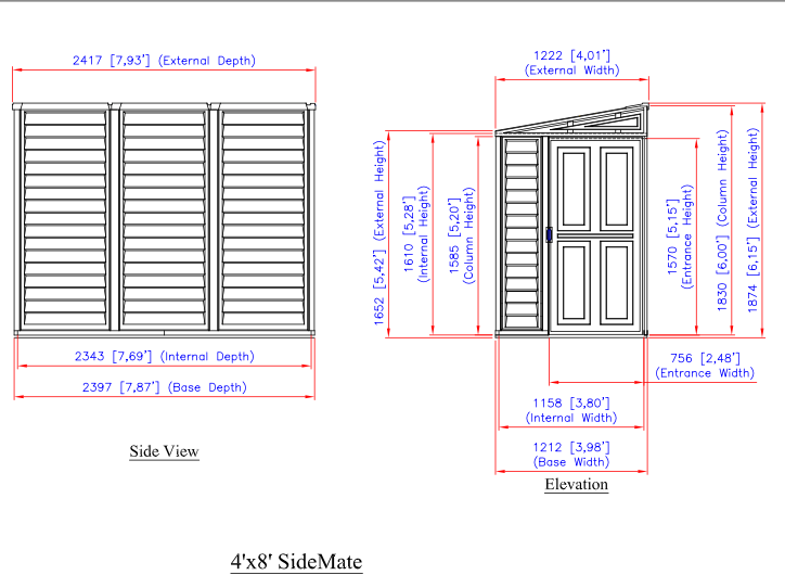 Duramax Side Mate Plus - 4ft x 8ft Plastic Garden Shed in Grey