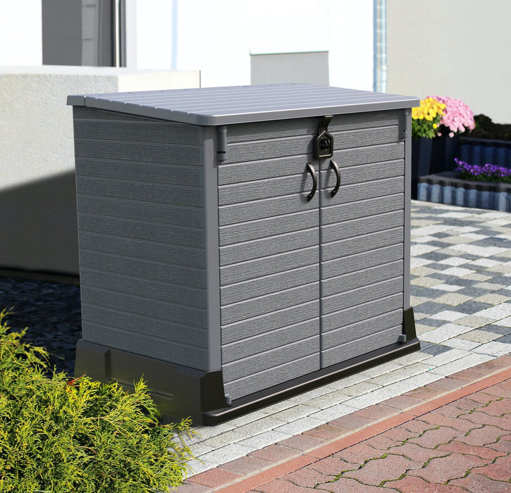 Duramax StoreAway Cedargrain Plastic Garden Storage Box - 1200L Flat Lid - Grey