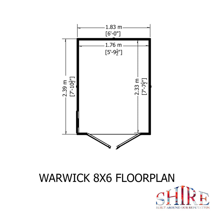 Shire Warwick Shiplap 8ft x 6ft Apex Shed (Double Doors)