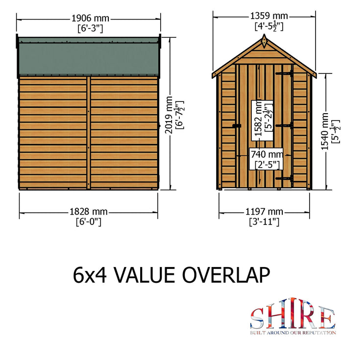 Shire Value Overlap 6ft x 4ft Shed - Windowless