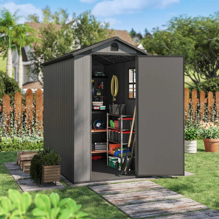 Garden Guard 4ft x 6ft Premium Woodgrain Garden Shed - Anthracite Grey